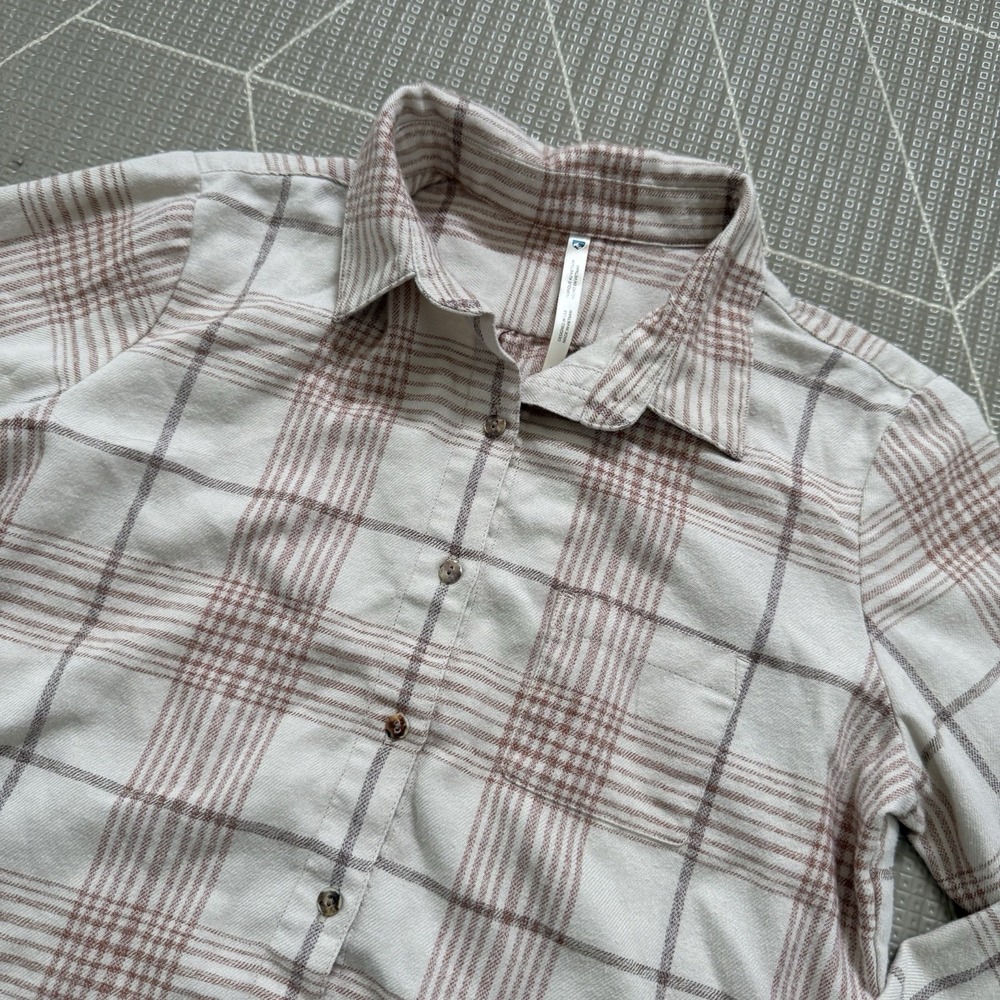 Kuhl Kamila Flannel Women's S Mocha Brown Cream Plaid Long Sleeve Button Up